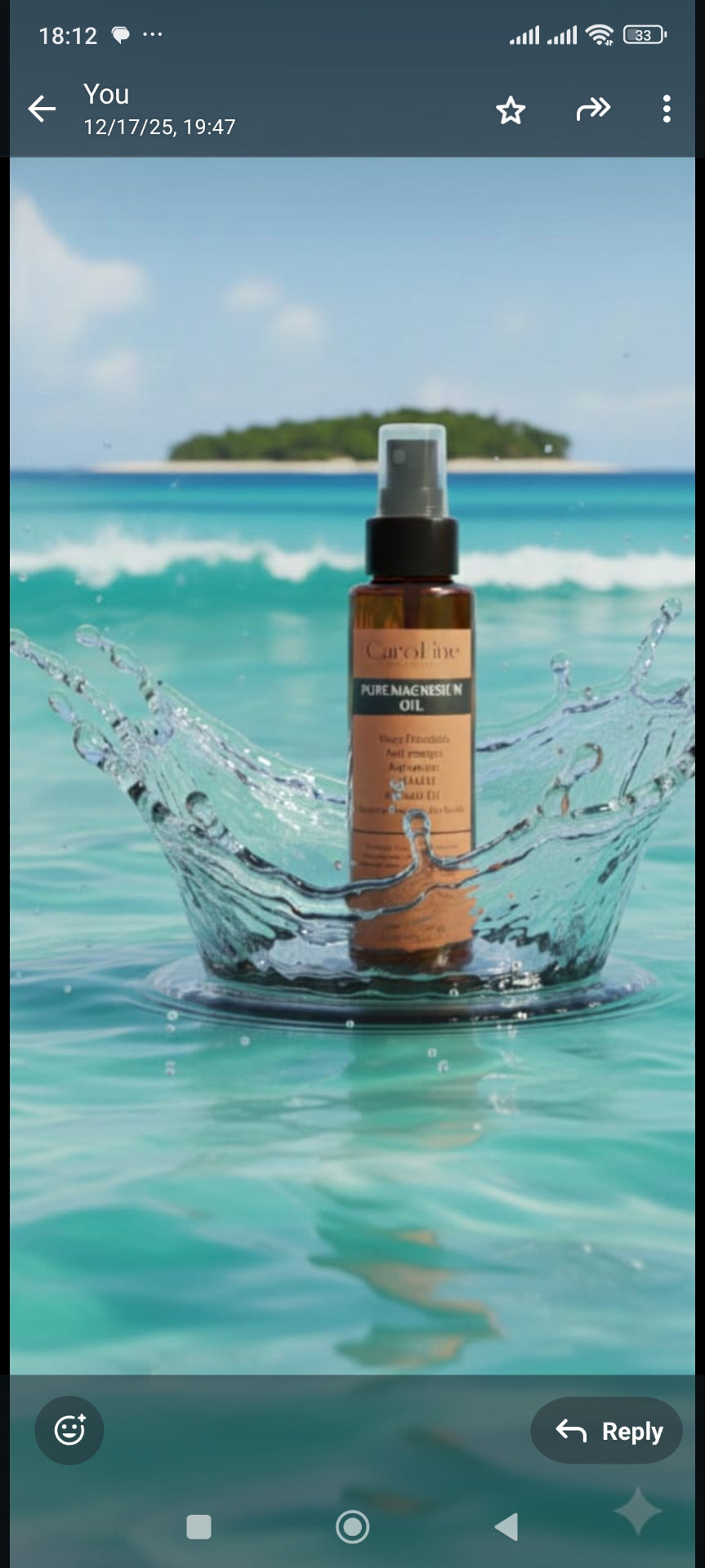 Pure Magnesium Oil bottle with turquoise ocean splash